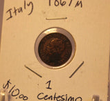 1867 M Italy 1 Centesimo Coin with Holder thecoindigger World Estates