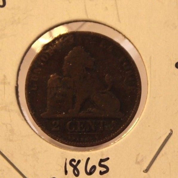 1865 Belgium 2 Centimes Copper Coin with Holder Thecoindigger World Estates - The Coin Digger