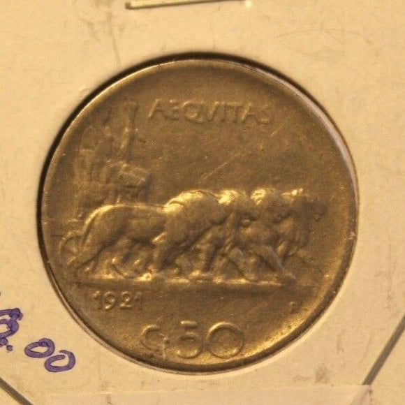 1921 R Italy 50 Centesimi Reeded EdgeCoin w/ Holder thecoindigger World Estate