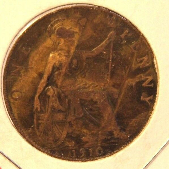 1910 United Kingdom Great Britain Penny Coin and Holder Thecoindigger UK Europe - The Coin Digger