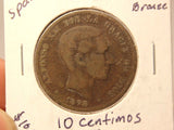 1878 Spain 10 Centimos Bronze Coin with Holder thecoindigger World Estates