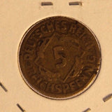 1924 German Wiemar Republic 5 Reichspennig Coin and Display Holder Thecoindigger