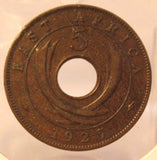 1925 East Africa 5 Cent Schilling Bronze Coin with Holder