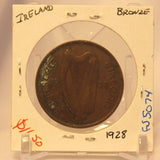 1928 Ireland Bronze Pingin Coin with Holder thecoindigger World Estates