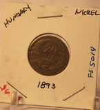 1893 Hungary 20 Filler Nickel Coin with Holder thecoindigger World Coins Estates