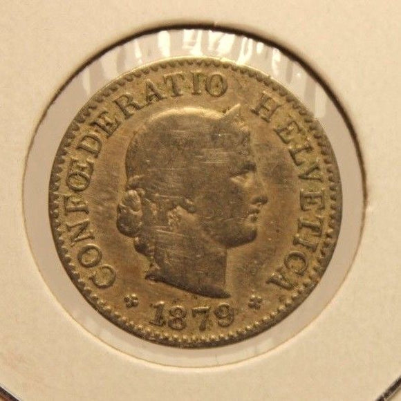 1879 B Switzerland 5 Rappen Key Date Coin with Holder thecoindigger World Estate