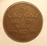 1933 Sweden 5 Ore Key Date Coin with Holder Display thecoindigger World Estate