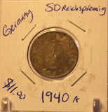 1940 A Germany SD Reichspfennig Coin with Holder thecoindigger World Coin Estate