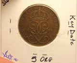 1933 Sweden 5 Ore Key Date Coin with Holder Display thecoindigger World Estate