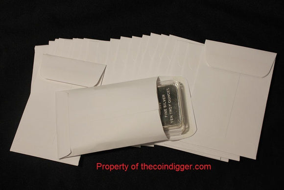 100 Coin Envelope Slab Holder Case 3x4.5 10oz Silver Copper Bar White Sleeve - The Coin Digger