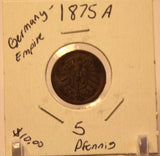 1875 J German Empire 5 pfennig Coin with Holder thecoindigger World Coin Estate