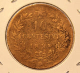1894 Italy 10 Centesimi Coin with display Holder thecoindigger World Estates