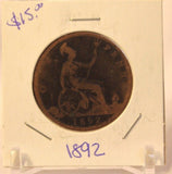 1892 United Kingdom Great Britain Penny Coin and Display Holder Thecoindigger - The Coin Digger