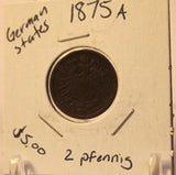 1875 A German States 2 pfennig Coin and Holder Thecoindigger World Coins Estates