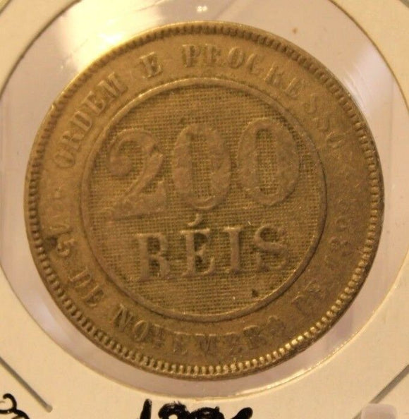 1896 Brazil 200 Reis Coin with Display  Holder thecoindigger World Coin Estates