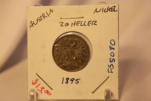 1895 Austria 20 Heller Nickel Coin with Holder thecoindigger World Coin Estates - The Coin Digger
