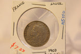 1903 France 25 Centimes Bold 3 Nickel Coin with Holder Thecoindigger World Coins