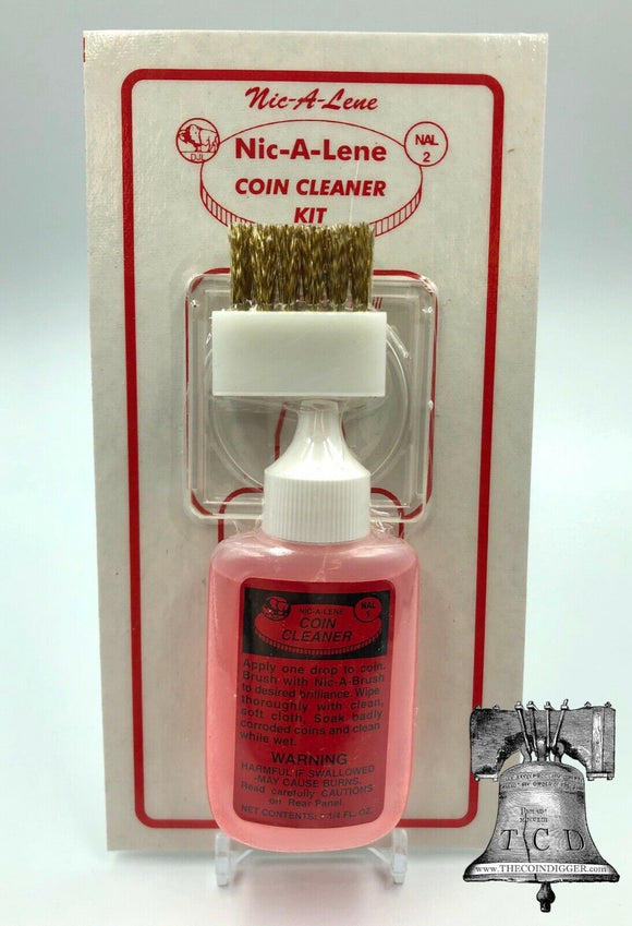Nic A Lene Kit Coin Cleaner Penny Nickel W/ Brush & Holder Acid Bottle 1.25oz