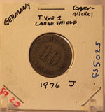 1876 J Germany 10 Pfennig Type 1 Large Shield Coin with Holder Thecoindigger