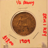 1909 Great Britain 1/2 Half Penny Coin and Holder Thecoindigger United Kingdom - The Coin Digger