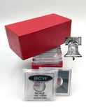15 BCW Coin Holder 2x2 Snap Capsule & Red Single Row Storage Box 4.5x2x2 Case