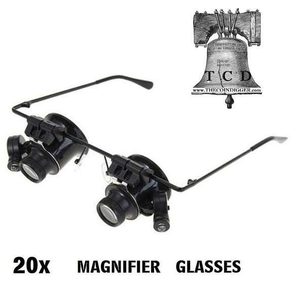 20x Magnifier LED Binocular Dual Magnifying Glasses Coin Stamp Currency Error
