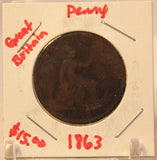 1863 United Kingdom Great Britain Penny Coin and Display Holder Thecoindigger