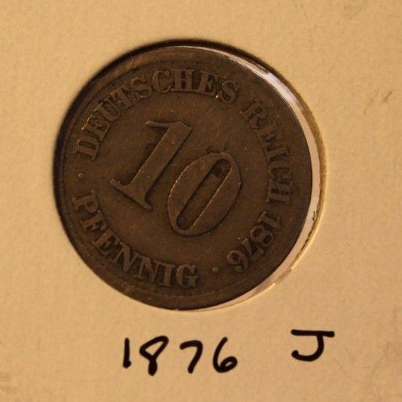 1876 J Germany 10 Pfennig Type 1 Large Shield Coin with Holder Thecoindigger