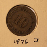 1876 J Germany 10 Pfennig Type 1 Large Shield Coin with Holder Thecoindigger