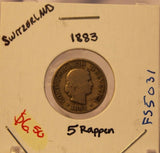 1883 Switzerland 5 Rappen Coin with Holder thecoindigger World Coin Estates