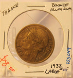1933 France 2 Franc With Large 2 Bronze Aluminum Coin with Holder Thecoindigger
