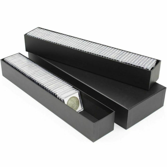 BCW Double Row 2x2 Coin Holder Storage Box Black 2x5x15 Flip Snap Capsule Case
