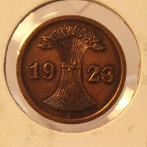 1923 A Germany Weimar Republic 2 Rentenpfennig Coin with Holder thecoindigger