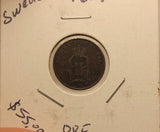 1877 Sweden 1 Ore Coin with Holder Display thecoindigger World Estate