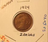 1924 A German Wiemar Republic 2 Rentenpfennig Coin and Holder Thecoindigger
