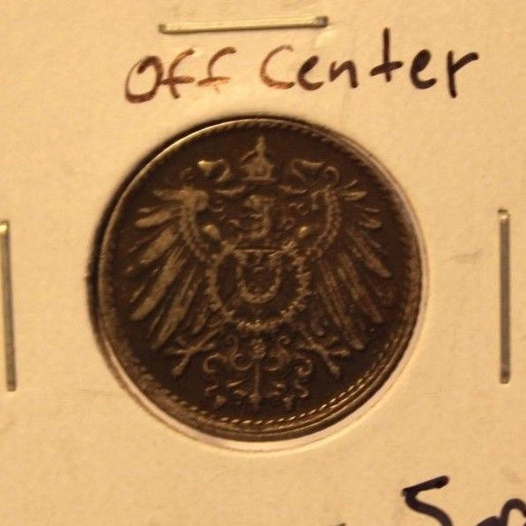 1917 F Germany 5 pfennig Off center Coin with Holder thecoindigger
