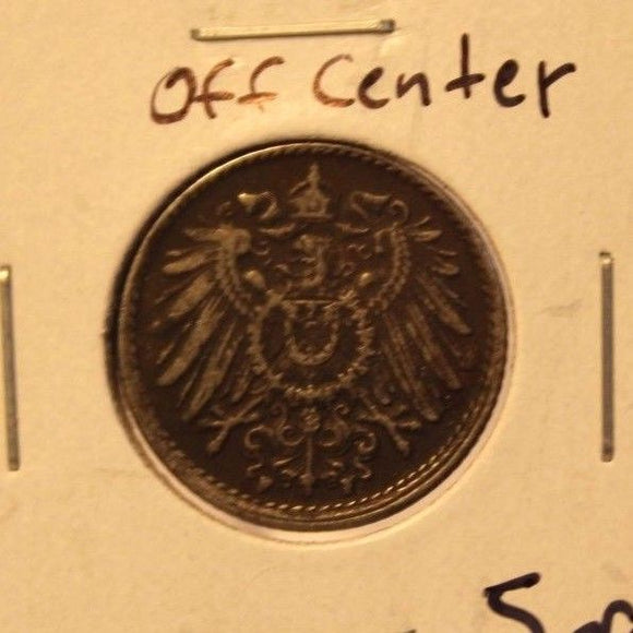 1917 F Germany 5 pfennig Off center Coin with Holder thecoindigger - The Coin Digger