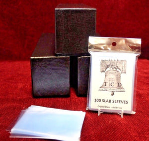 3 Coin Slabs Storage Boxes Single Row Black GUARDHOUSE + 100 TCD Slab Sleeves - The Coin Digger