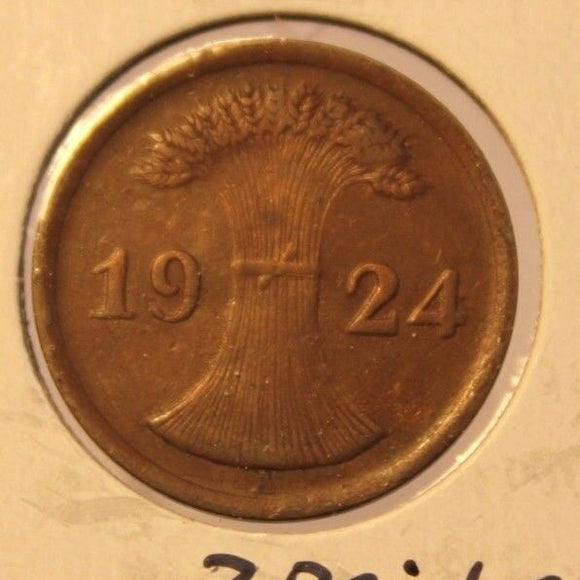 1924 A German Wiemar Republic 2 Rentenpfennig Coin and Holder Thecoindigger