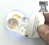 Double Magnifier Hand Lens Eye Loupe LED Stamp Comic Banknote 30X 22mm & 60X 12