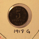 1918 G German 5pfennig Zinc - Iron Clad Coin with Display Holder Thecoindigger