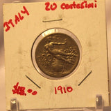 1910 Italy 20 Centesimi Coin with Display Holder thecoindigger World Estate