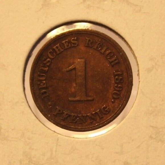 1890 F German Empire 1 pfennig Coin with Holder thecoindigger World Coin Estate - The Coin Digger