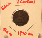 1870 Spain 2 Centimos Coin with Display Holder thecoindigger World Estate - The Coin Digger