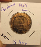 1920 Australia 1/2 Penny Coin with Holder thecoindigger World Coin Estates