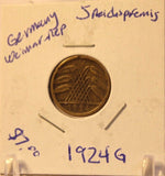 1924 German Wiemar Republic 5 Reichspennig Coin and Display Holder Thecoindigger