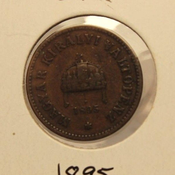 1895 Hungary 2 Filler Bronze Coin with Holder Display thecoindigger World Estate