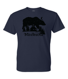 Minnesota Cabin on a Lake with Bear as the night sky T- Shirt