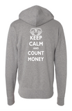 TCD Keep Calm & Count Money Premium Full Zip Hoodie Heather Grey Logo