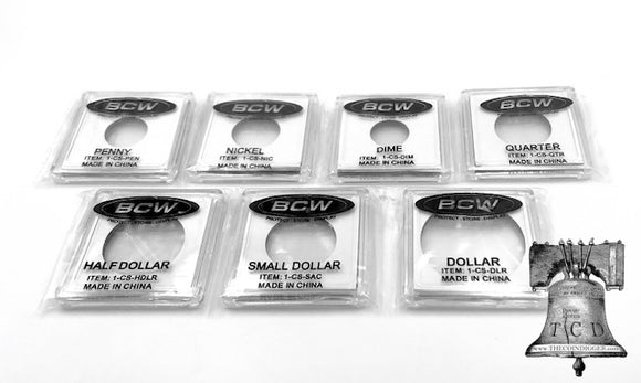 BCW 2x2 Coin Holder Snap Storage Capsule Case 7 U.S. Mint Sizes Frame Display